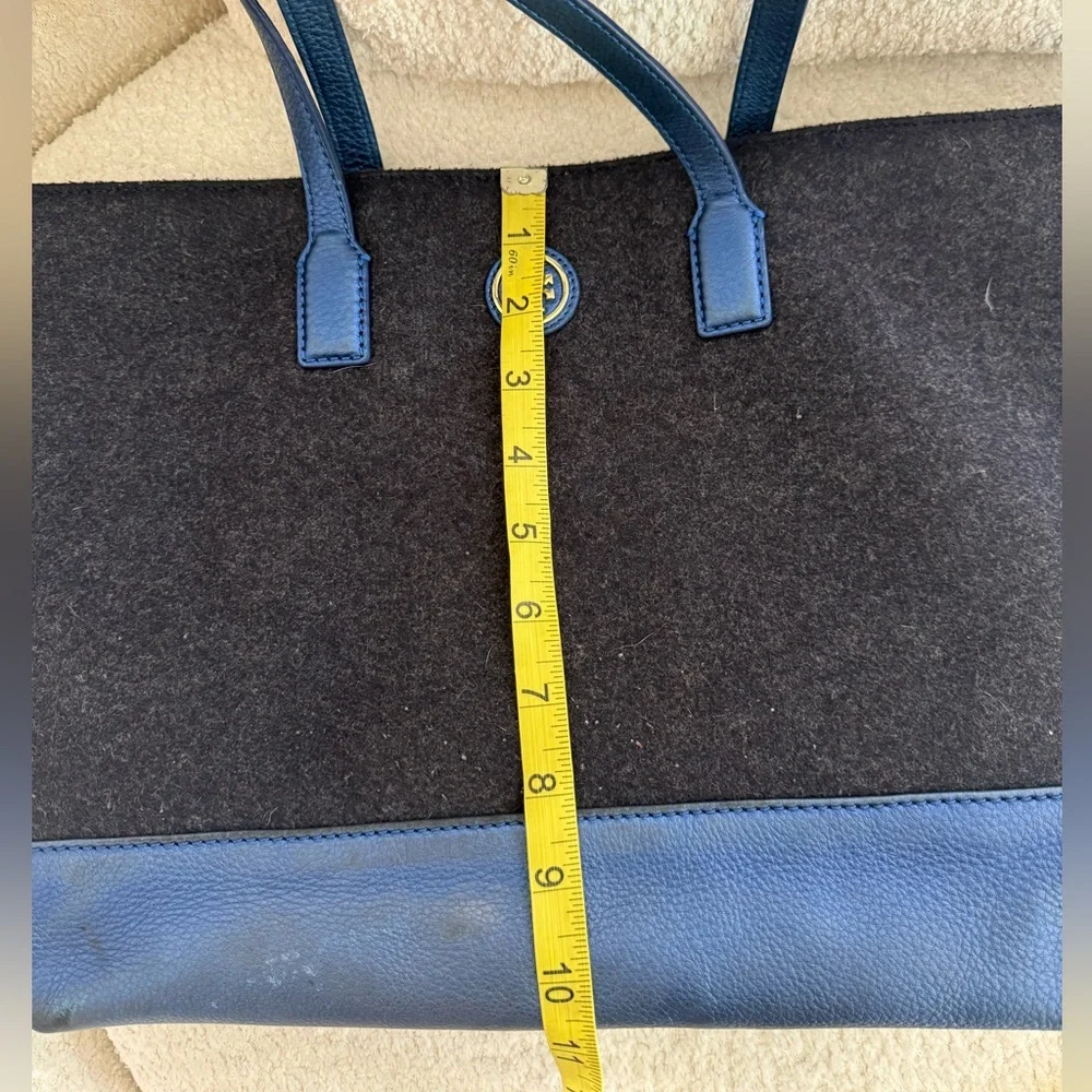 Tory Burch Emma Gray Wool & Metallic Blue Leather Tote‎ Bag